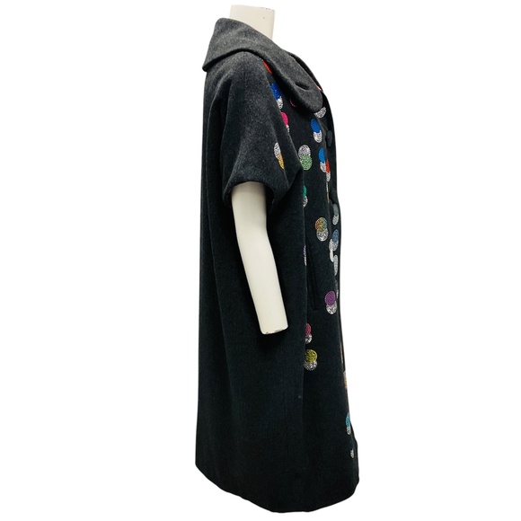 LIBERTINE CHARCOAL GREY MULTI RHINESTONE EMBELLISHED MID LENGTH COAT - Picture 2 of 6